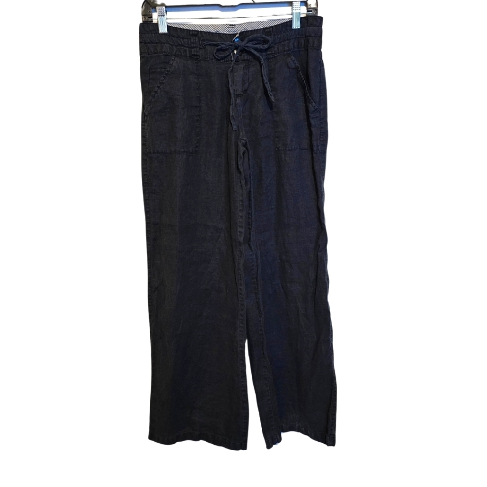 Love Tree Button Drawstring Linen Pants Wide Leg Black Size Medium 31" inseam